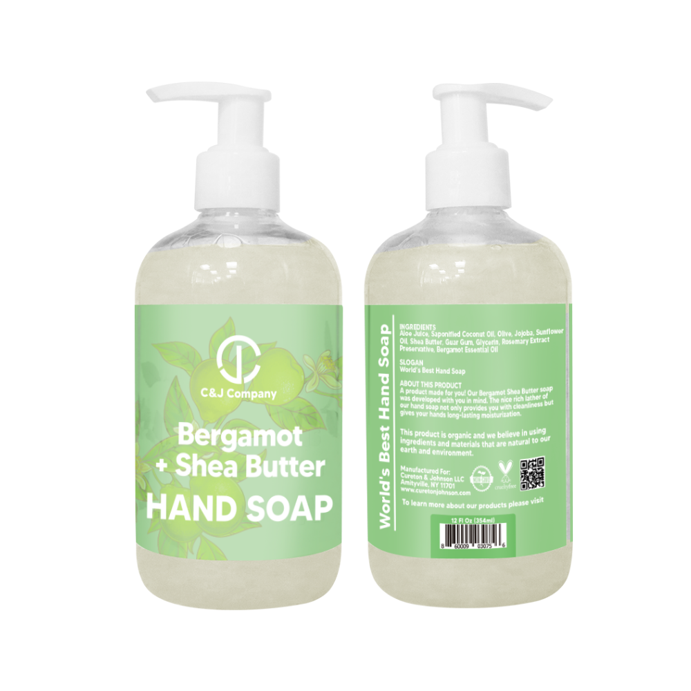 C&J Company Hand Soap, Made with Shea Butter, Bergamot,Moisturizing Hand Wash, All Natural, Alcohol-Free, Cruelty-Free, 12oz - Cureton & Johnson