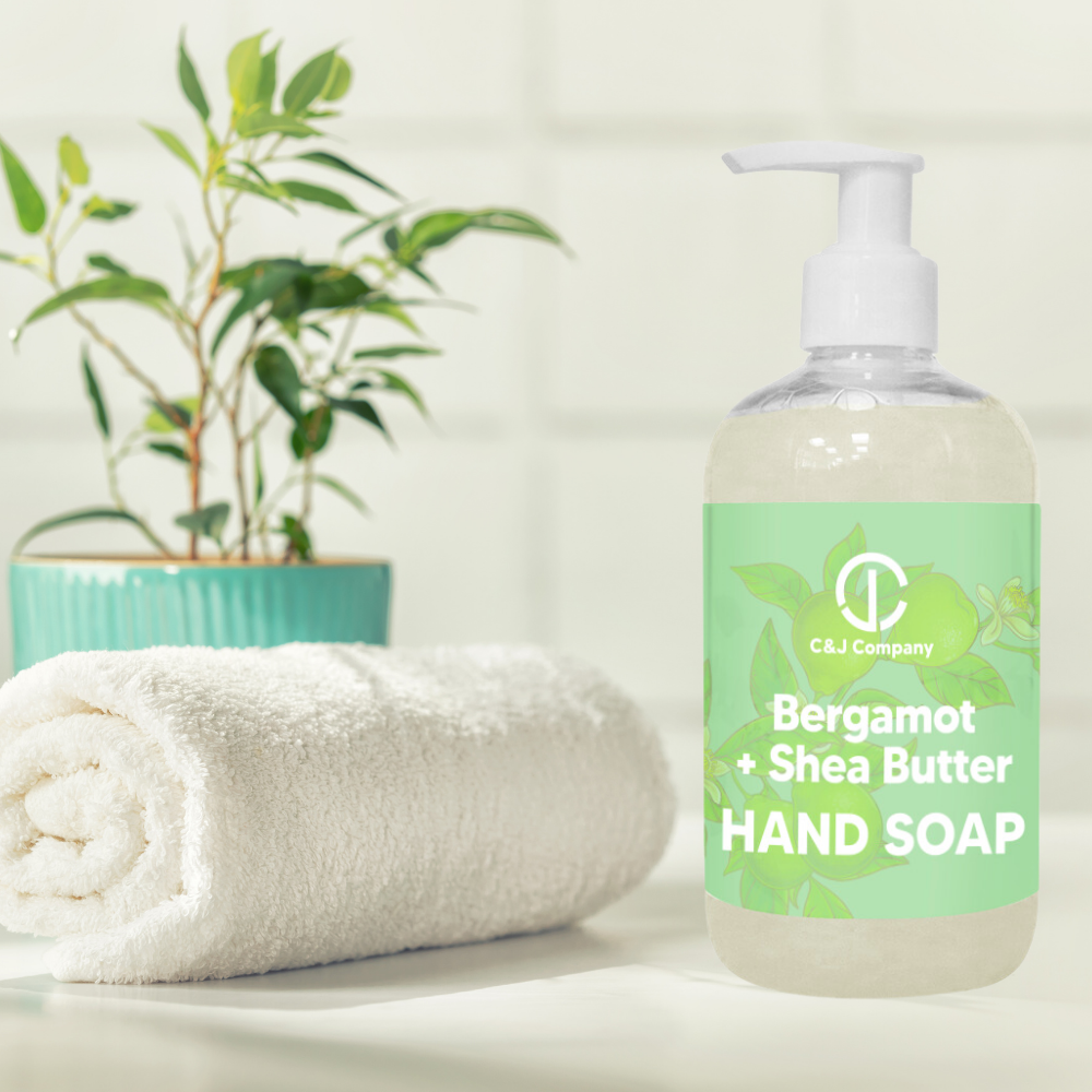 C&J Company Hand Soap, Made with Shea Butter, Bergamot,Moisturizing Hand Wash, All Natural, Alcohol-Free, Cruelty-Free, 12oz - Cureton & Johnson