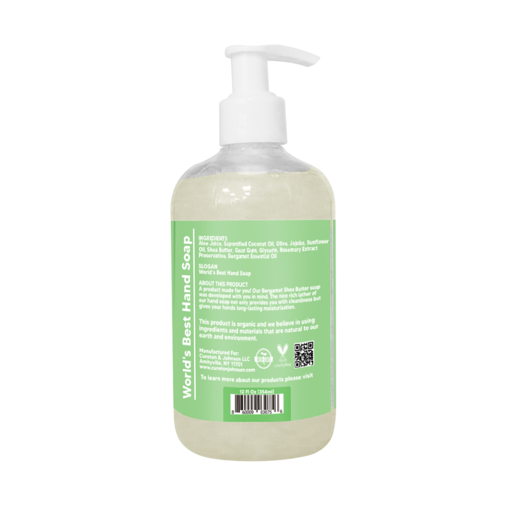 C&J Company Hand Soap, Made with Shea Butter, Bergamot,Moisturizing Hand Wash, All Natural, Alcohol-Free, Cruelty-Free, 12oz - Cureton & Johnson